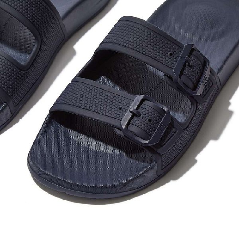 FitFlop Iqushion Two Bar Buckle Women's Slides Navy | 742NTCPBD