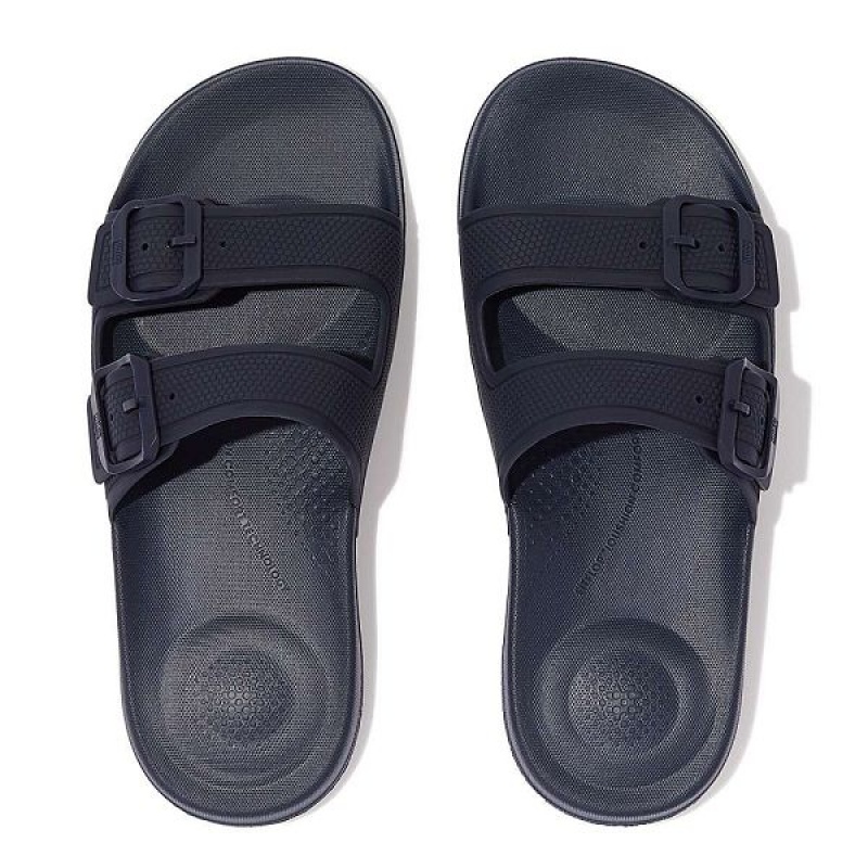 FitFlop Iqushion Two Bar Buckle Women's Slides Navy | 742NTCPBD