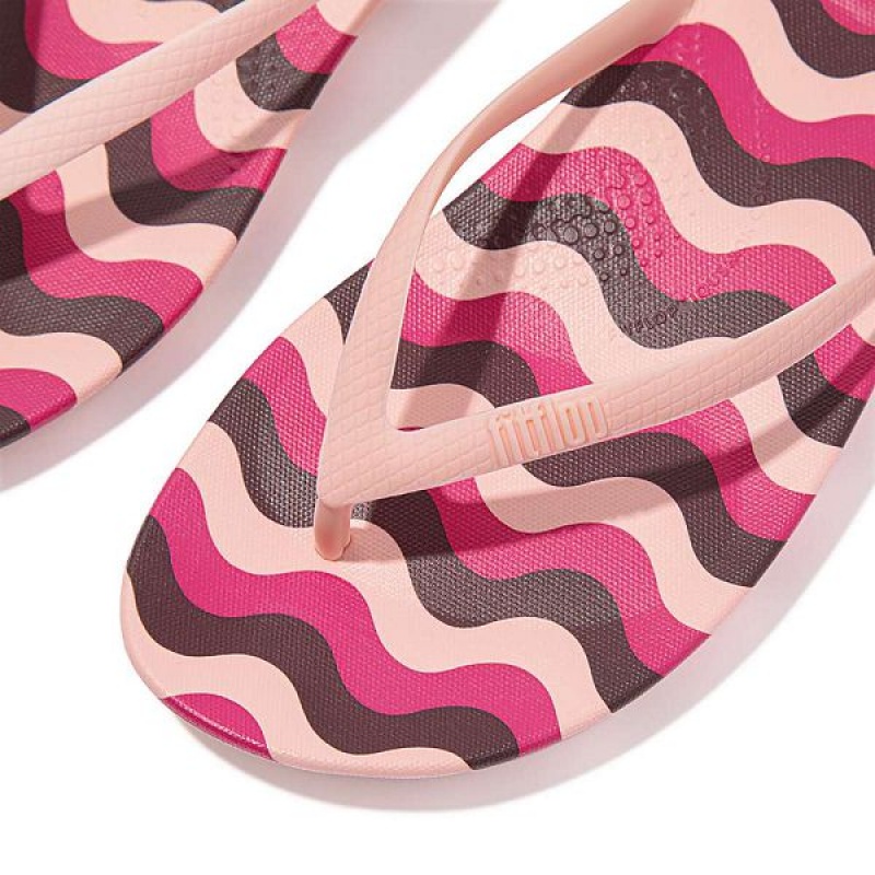 FitFlop Iqushion Wave Print Ergonomic Women's Flip Flops Pink / Light Blue | 846MXAVHG