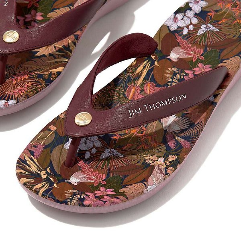 FitFlop Iqushion X Jim Thompson Limited Edition Leather Women's Flip Flops Brown | 893YKAUPT