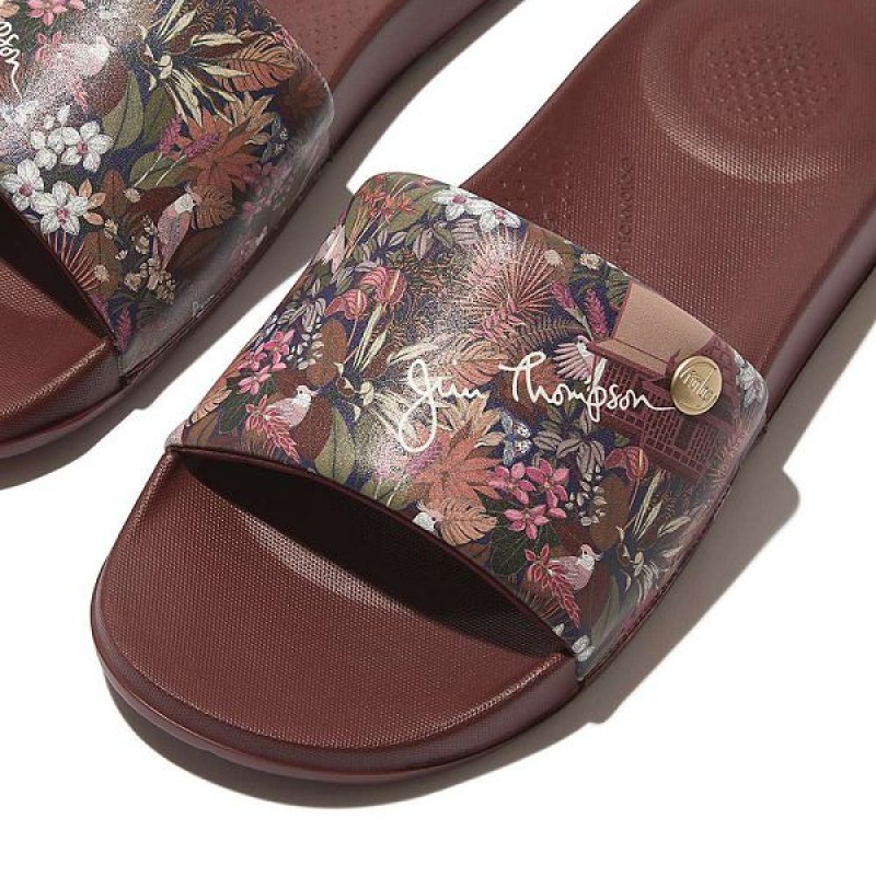 FitFlop Iqushion X Jim Thompson Limited Edition Women's Slides Brown | 730SLNFCP