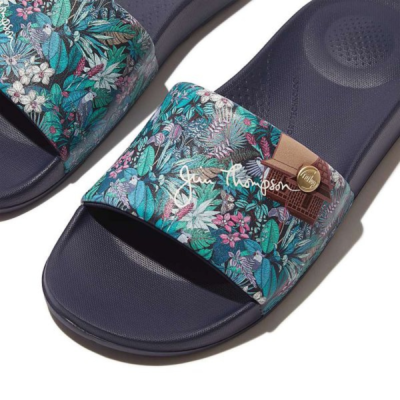 FitFlop Iqushion X Jim Thompson Limited Edition Women's Slides Blue | 643DNMBJK