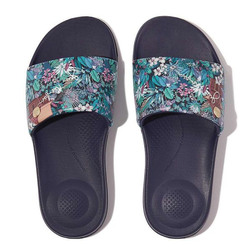 FitFlop Iqushion X Jim Thompson Limited Edition Women's Slides Blue | 643DNMBJK