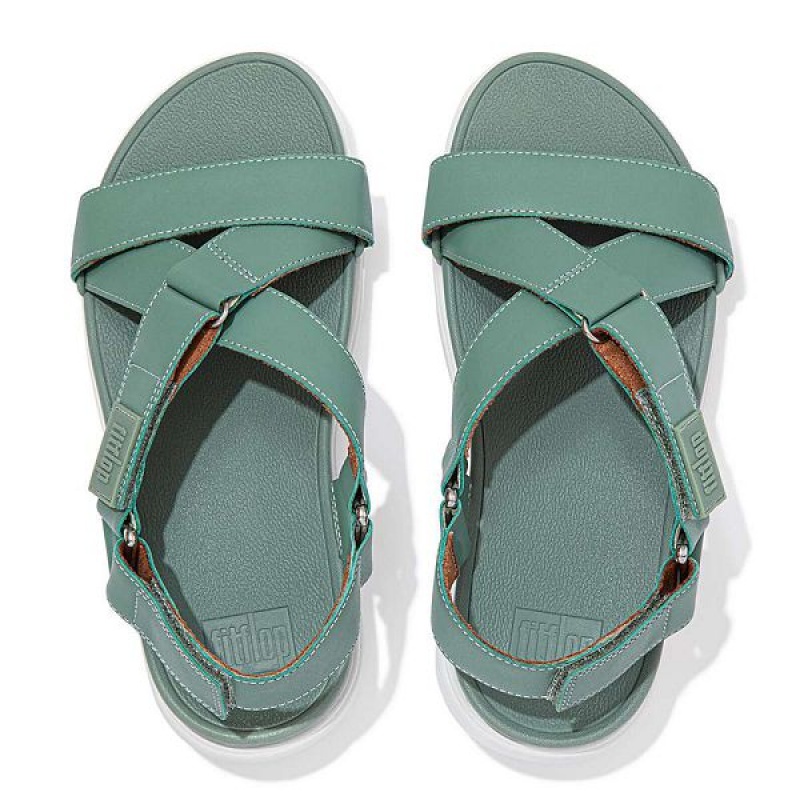 FitFlop Loosh Leather Cross Strap Women's Sandals Green | 630ILDZCP