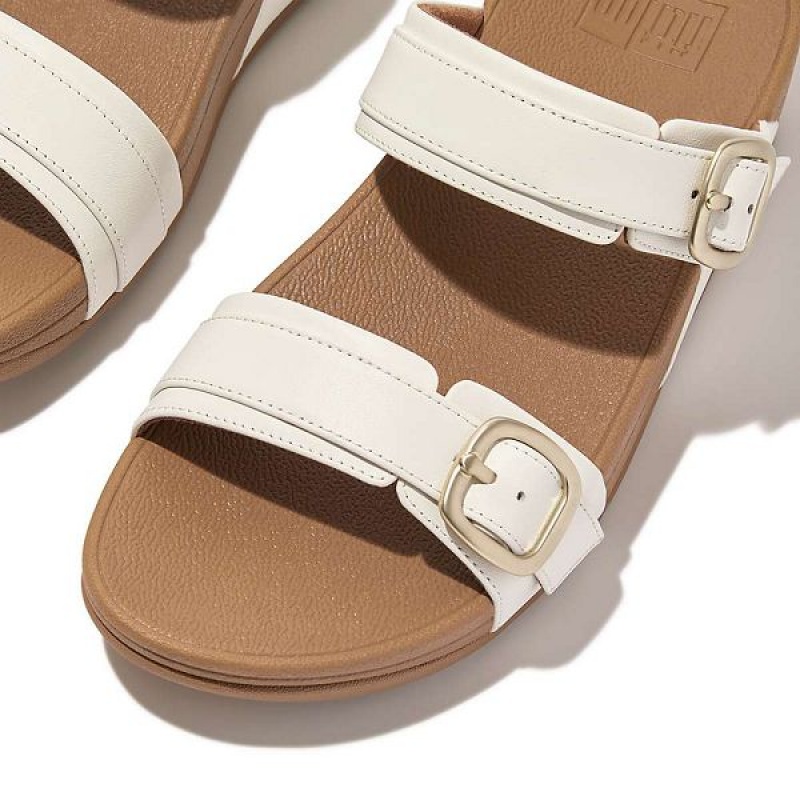 FitFlop Lulu Adjustable Buckle Leather Women's Slides White | 374PFICZX