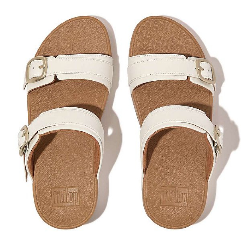 FitFlop Lulu Adjustable Buckle Leather Women's Slides White | 374PFICZX