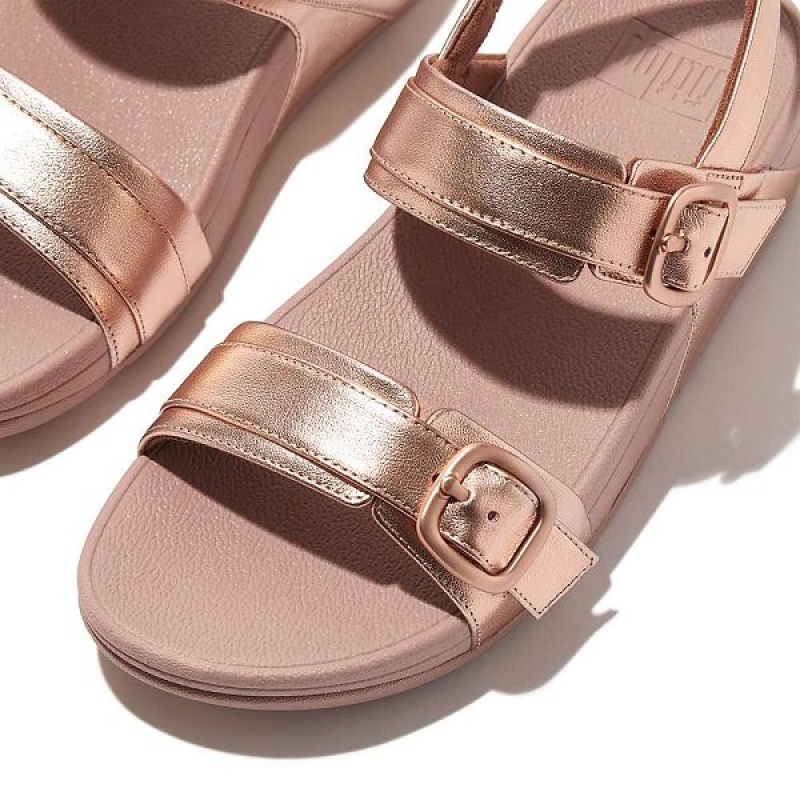 FitFlop Lulu Adjustable Buckle Metallic Leather Back-Strap Women's Sandals Rose Gold | 613SBKUVY