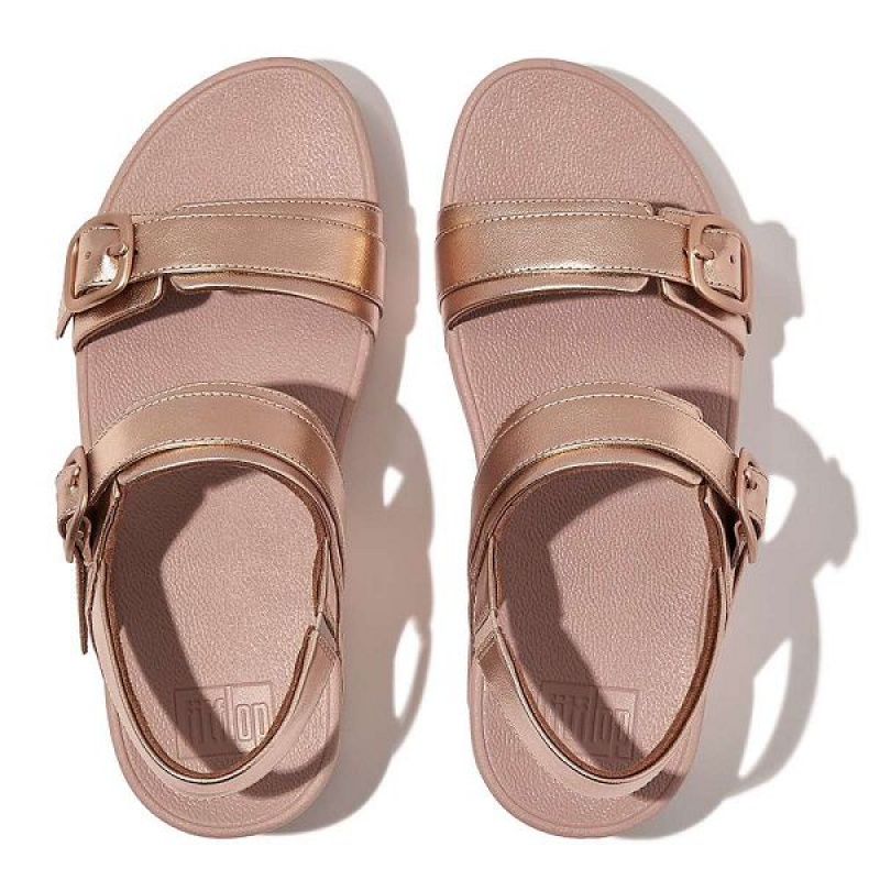 FitFlop Lulu Adjustable Buckle Metallic Leather Back-Strap Women's Sandals Rose Gold | 613SBKUVY