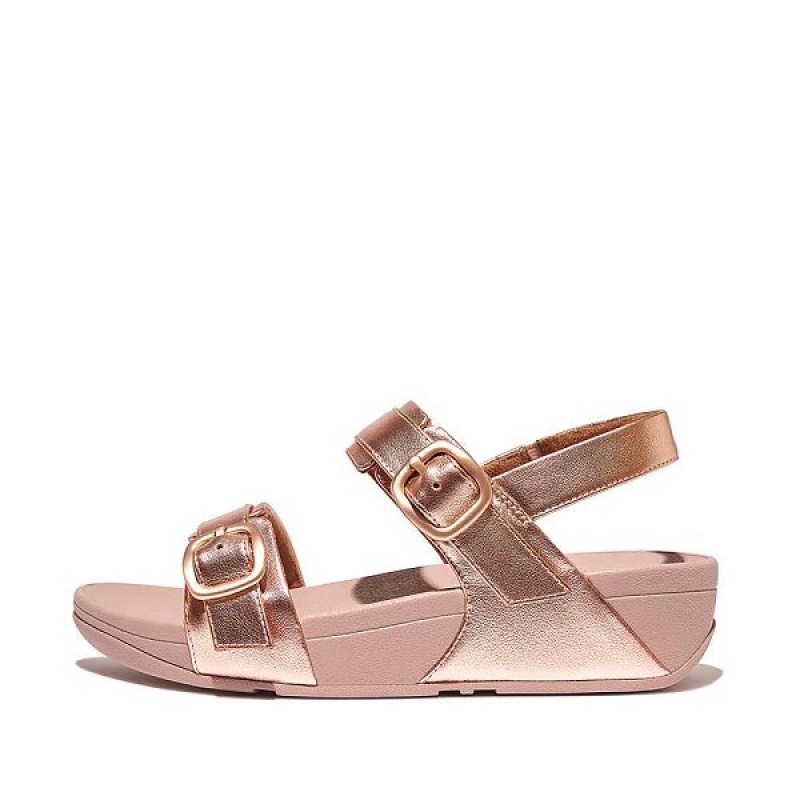 FitFlop Lulu Adjustable Buckle Metallic Leather Back-Strap Women\'s Sandals Rose Gold | 613SBKUVY