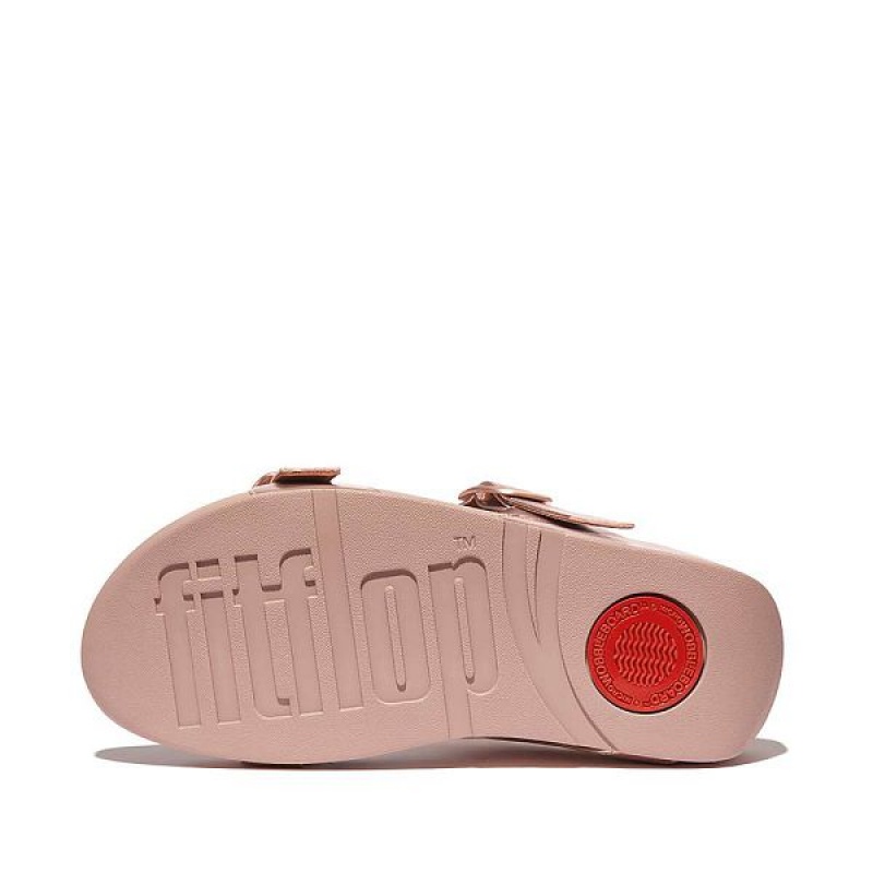 FitFlop Lulu Adjustable Buckle Metallic Leather Women's Slides Rose Gold | 642JCILTX