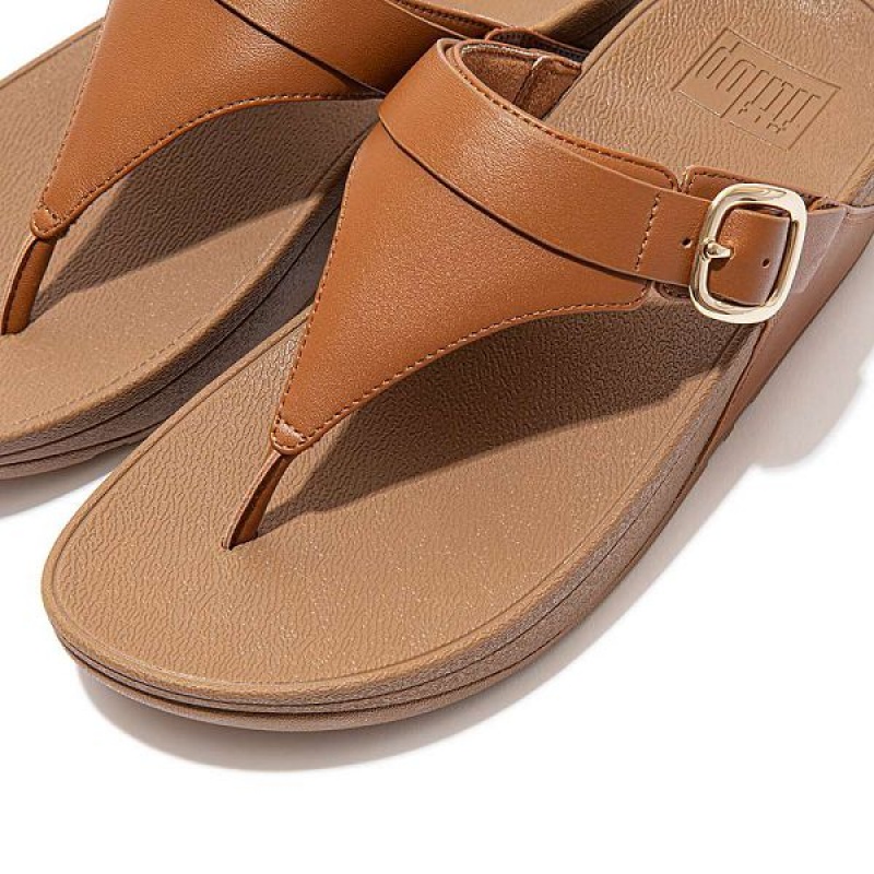 FitFlop Lulu Adjustable Leather Toe-Post Women's Sandals Light Brown | 480PXQZWS