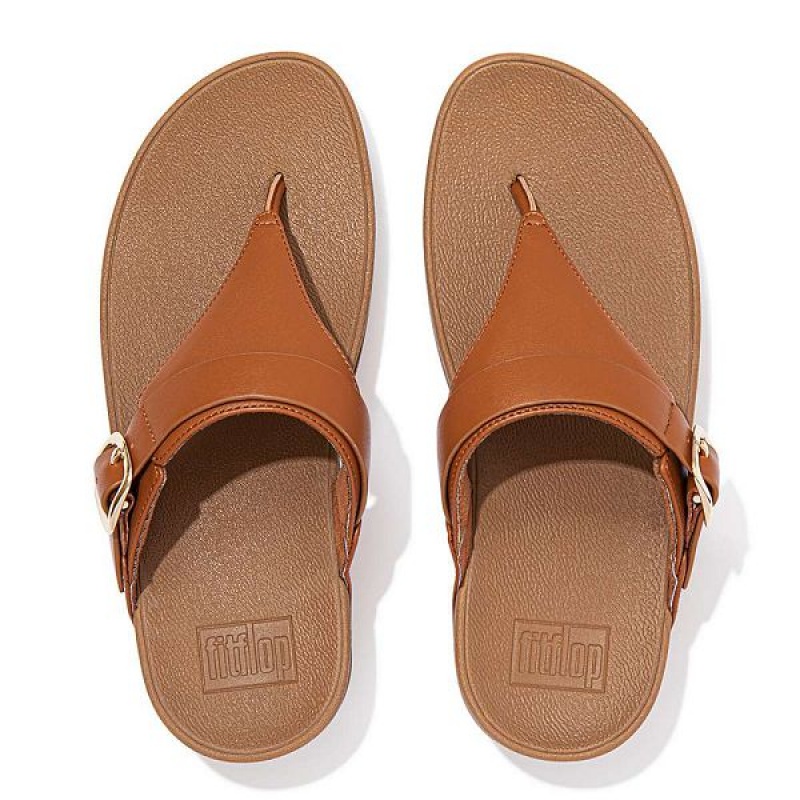 FitFlop Lulu Adjustable Leather Toe-Post Women's Sandals Light Brown | 480PXQZWS