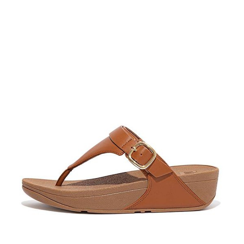 FitFlop Lulu Adjustable Leather Toe-Post Women\'s Sandals Light Brown | 480PXQZWS