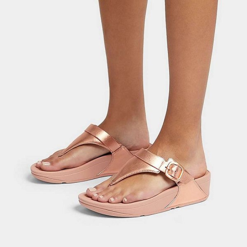 FitFlop Lulu Adjustable Leather Toe-Posts Women's Sandals Rose Gold | 527GMVJCN