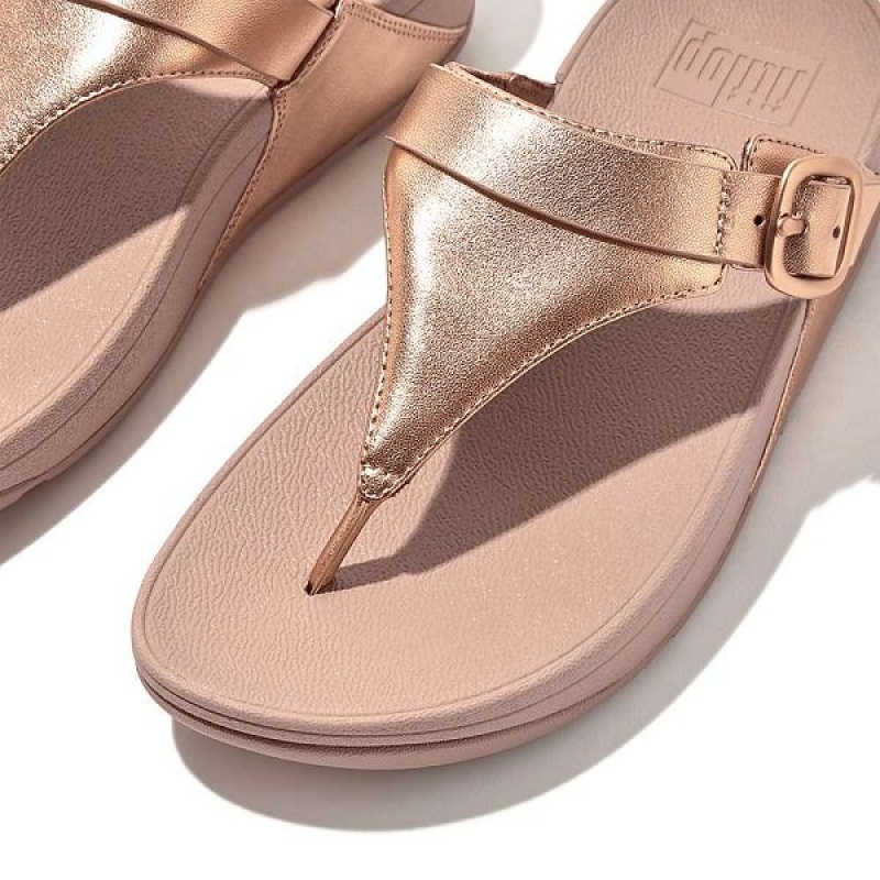 FitFlop Lulu Adjustable Leather Toe-Posts Women's Sandals Rose Gold | 527GMVJCN