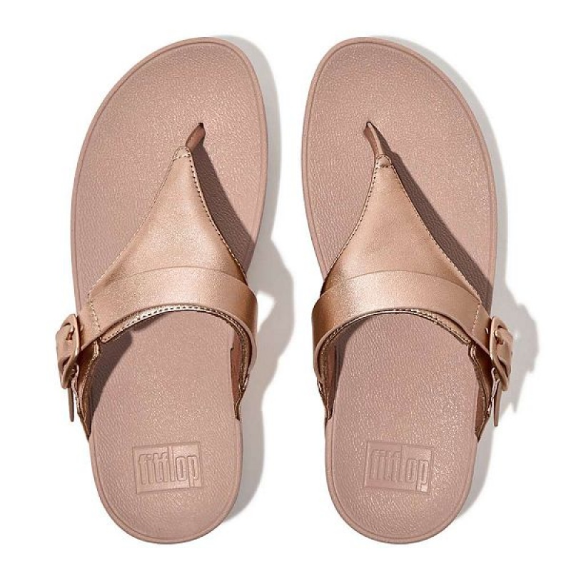 FitFlop Lulu Adjustable Leather Toe-Posts Women's Sandals Rose Gold | 527GMVJCN