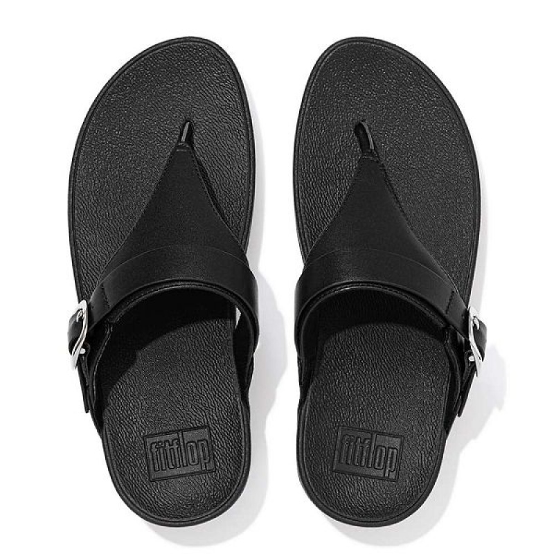 FitFlop Lulu Adjustable Leather Toe-Posts Women's Sandals Black | 785CDFARP