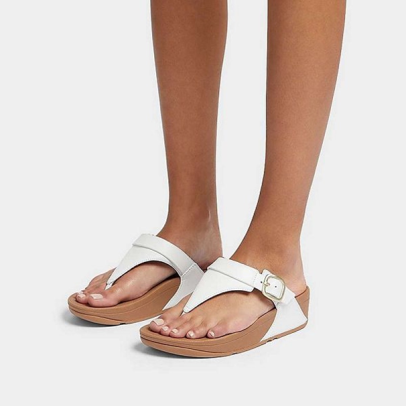 FitFlop Lulu Adjustable Leather Toe-Posts Women's Sandals White | 291NYARUD