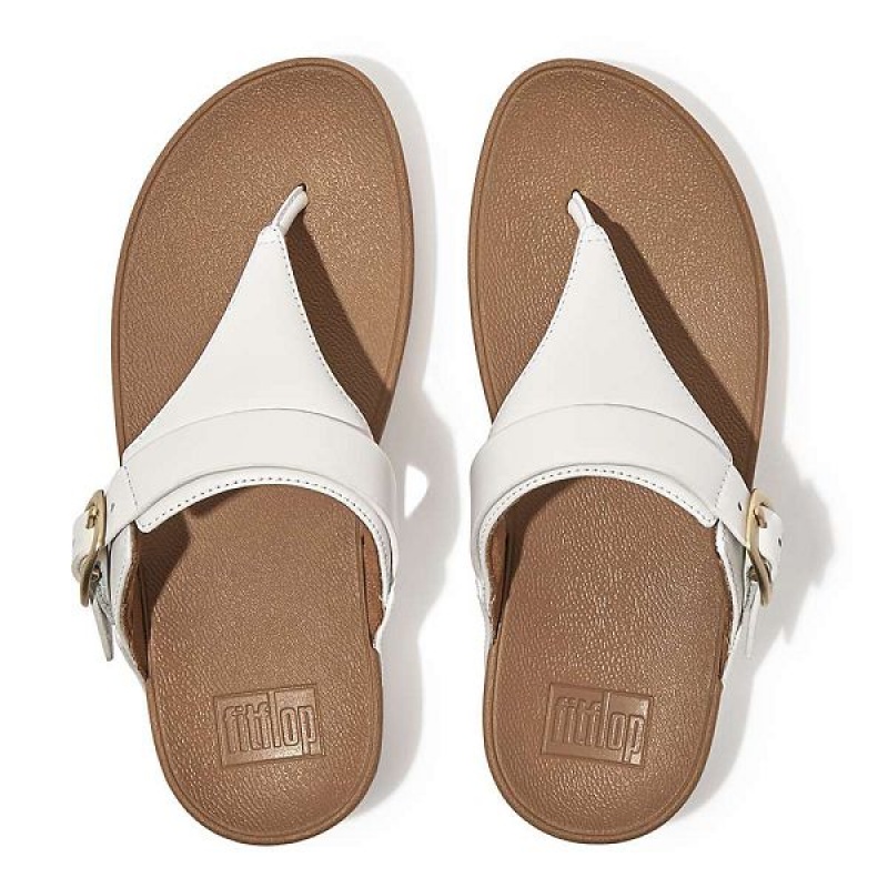 FitFlop Lulu Adjustable Leather Toe-Posts Women's Sandals White | 291NYARUD