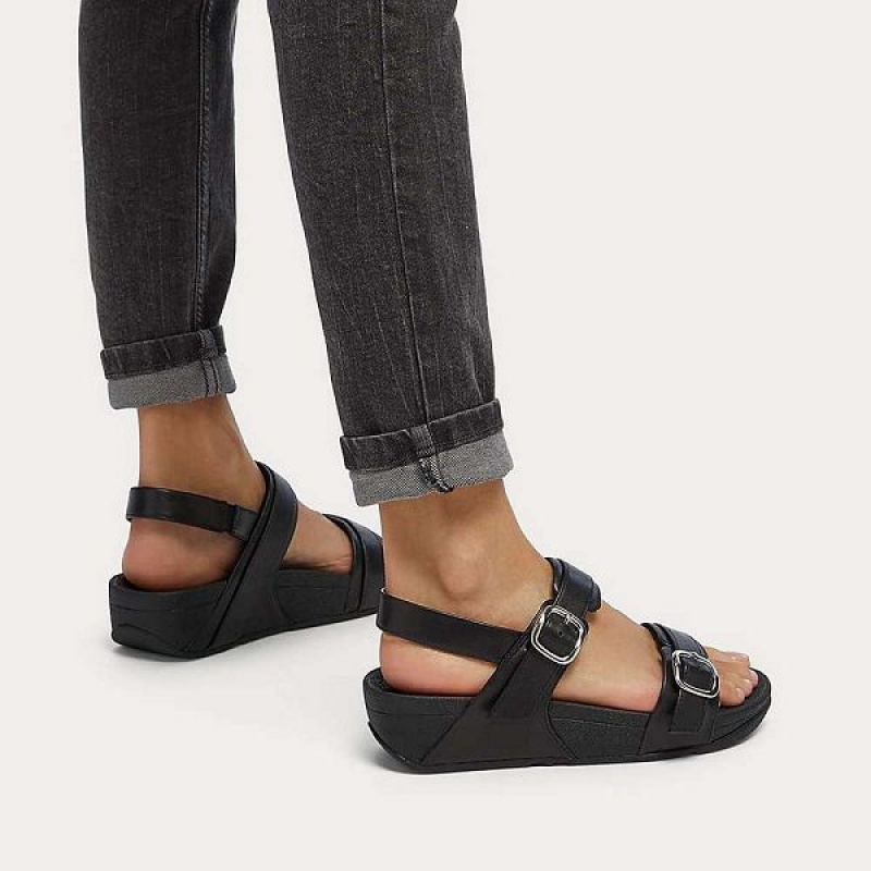 FitFlop Lulu Adjustable Leather Women's Sandals Black | 790MJKFVW