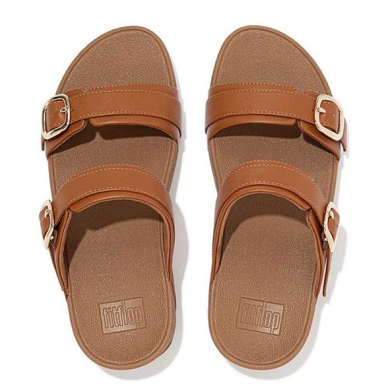 FitFlop Lulu Adjustable Leather Women's Slides Light Brown | 246JSIDRL