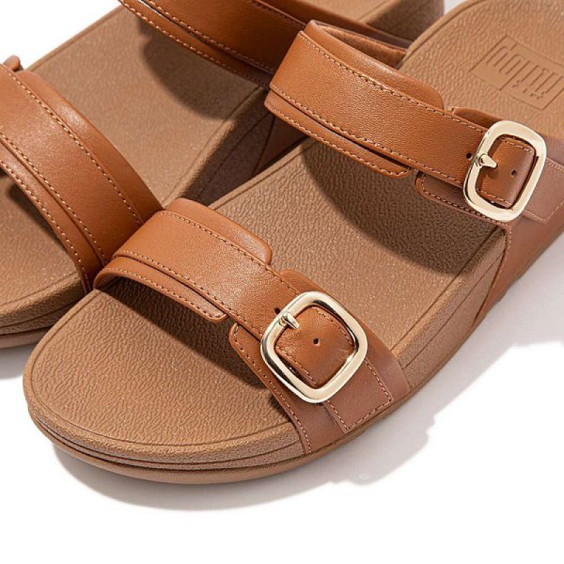 FitFlop Lulu Adjustable Leather Women's Slides Light Brown | 246JSIDRL