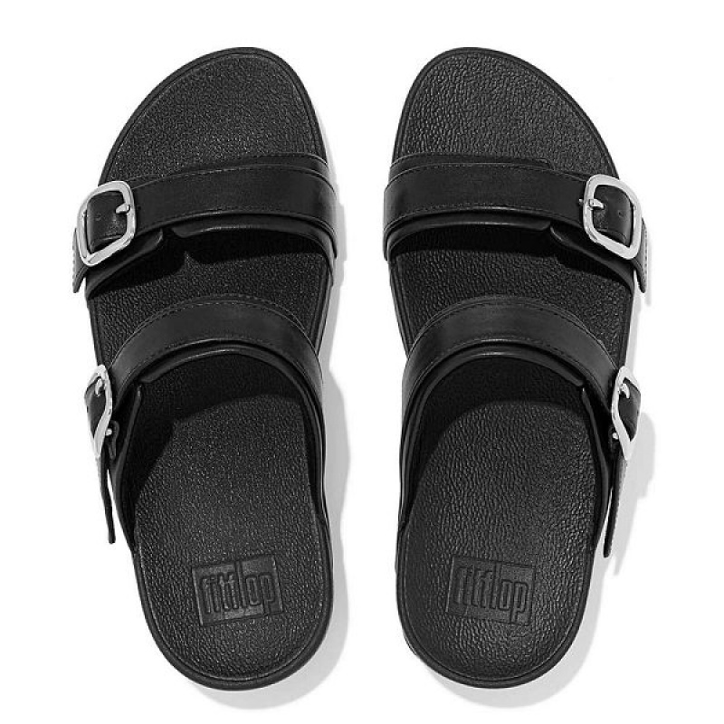 FitFlop Lulu Adjustable Leather Women's Slides Black | 439FADRGM