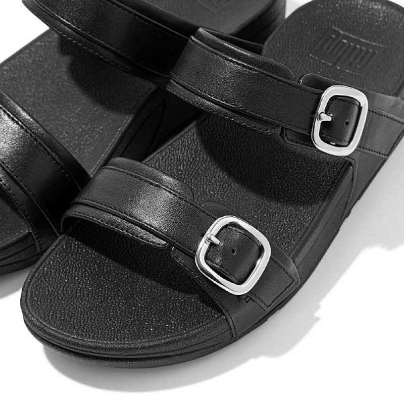 FitFlop Lulu Adjustable Leather Women's Slides Black | 439FADRGM