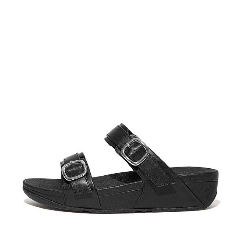 FitFlop Lulu Adjustable Leather Women\'s Slides Black | 439FADRGM