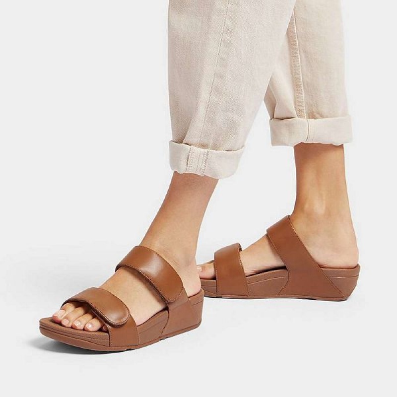 FitFlop Lulu Adjustable Leather Women's Slides Light Brown | 980FRSCBE