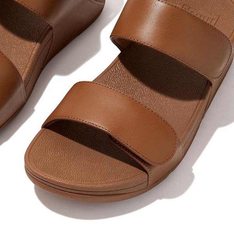 FitFlop Lulu Adjustable Leather Women's Slides Light Brown | 980FRSCBE