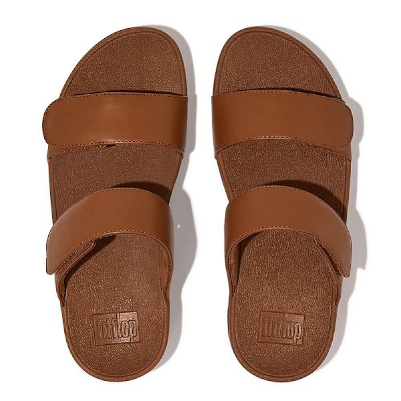 FitFlop Lulu Adjustable Leather Women's Slides Light Brown | 980FRSCBE