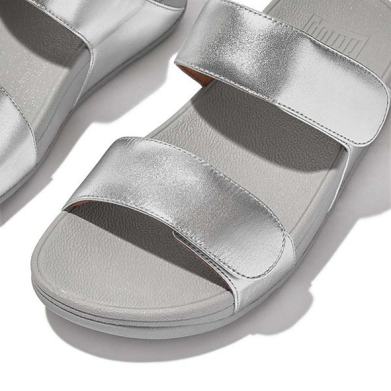 FitFlop Lulu Adjustable Leather Women's Slides Silver | 974LSNWKI