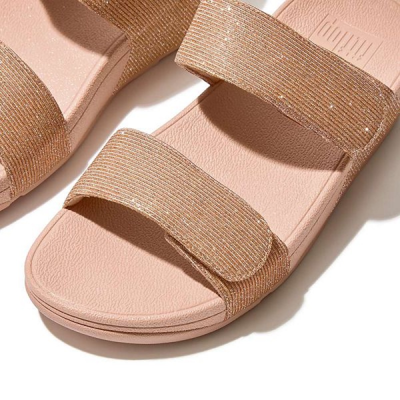 FitFlop Lulu Adjustable Shimmerlux Women's Slides Rose Gold | 537BDEPIT