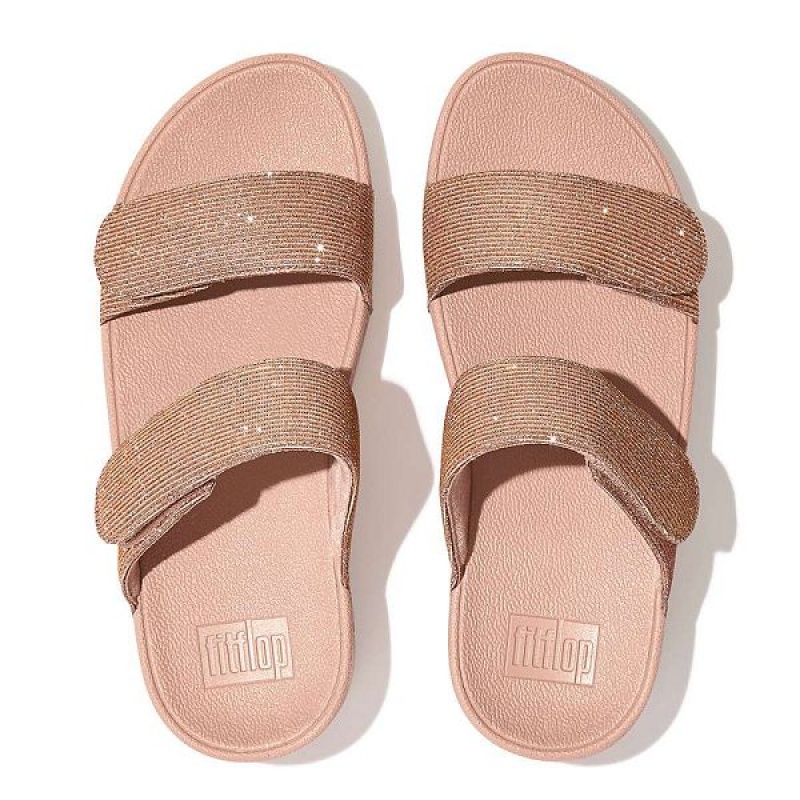 FitFlop Lulu Adjustable Shimmerlux Women's Slides Rose Gold | 537BDEPIT