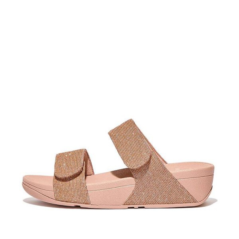 FitFlop Lulu Adjustable Shimmerlux Women\'s Slides Rose Gold | 537BDEPIT