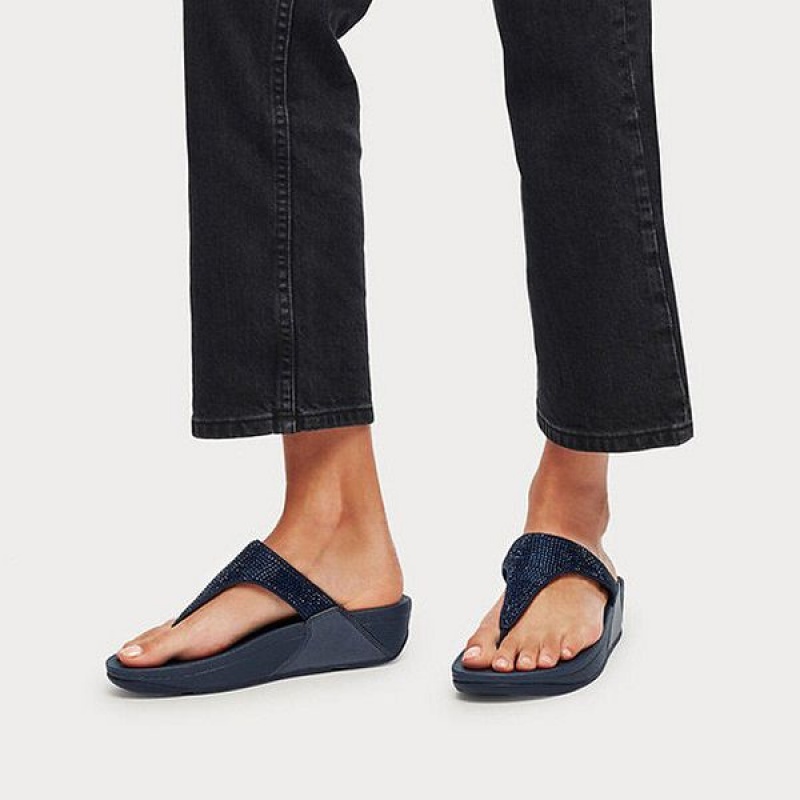 FitFlop Lulu Crystal Toe-Post Women's Sandals Navy | 102FGYMCS