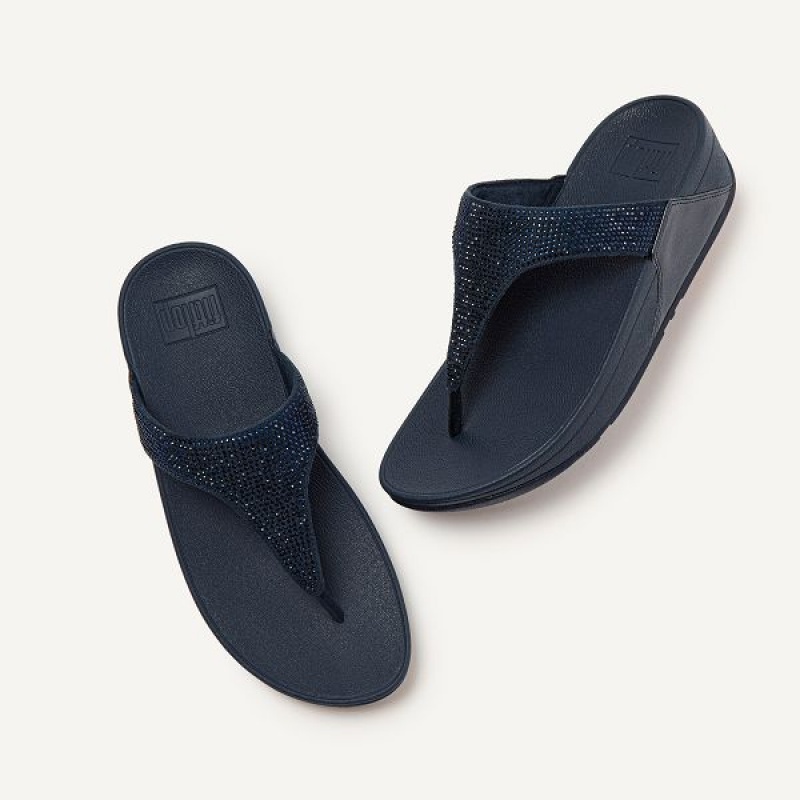 FitFlop Lulu Crystal Toe-Post Women's Sandals Navy | 102FGYMCS