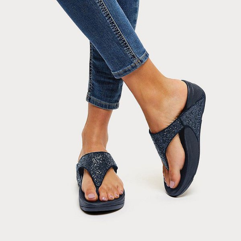 FitFlop Lulu Glitter Toe-Post Women's Sandals Navy | 796ZNPOJC