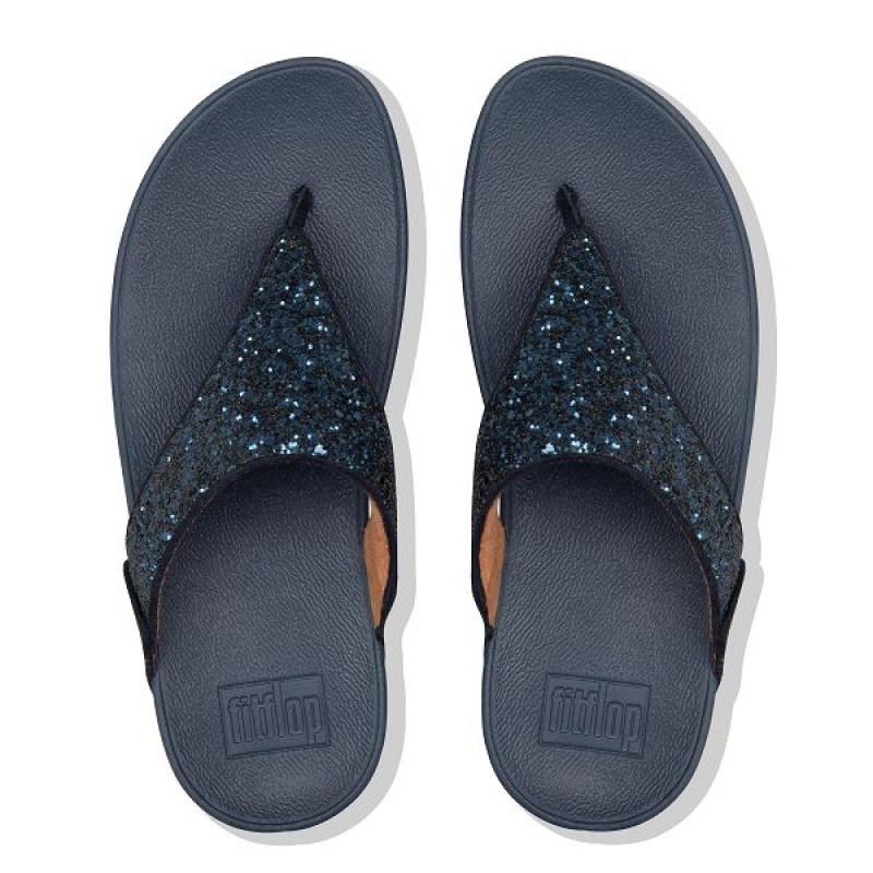 FitFlop Lulu Glitter Toe-Post Women's Sandals Navy | 796ZNPOJC