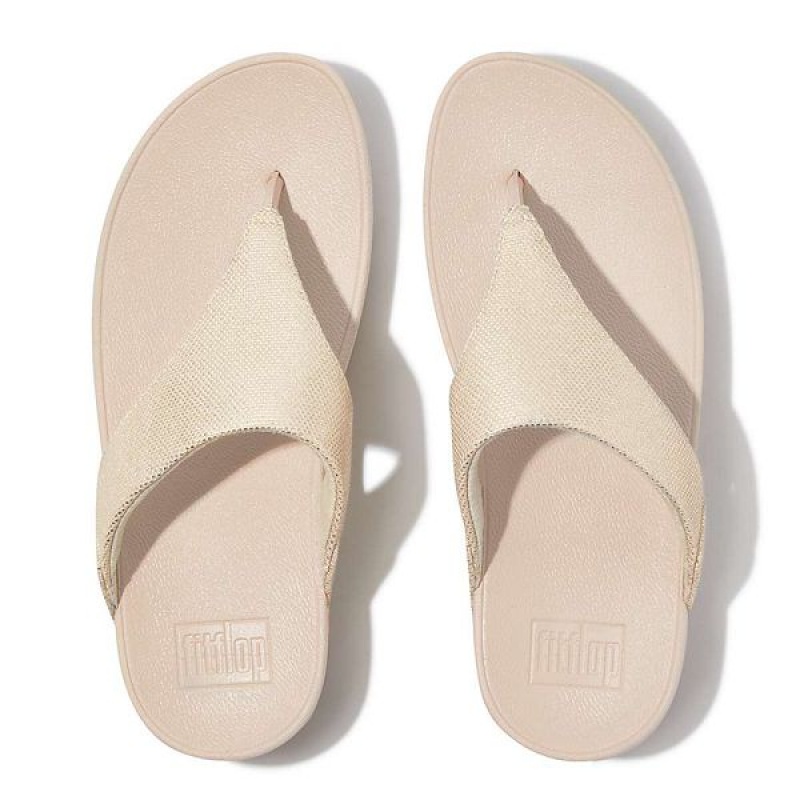 FitFlop Lulu Glitz Canvas Toe-Post Women's Sandals Beige / Silver | 946JDBVTW