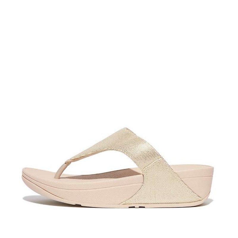 FitFlop Lulu Glitz Canvas Toe-Post Women\'s Sandals Beige / Silver | 946JDBVTW