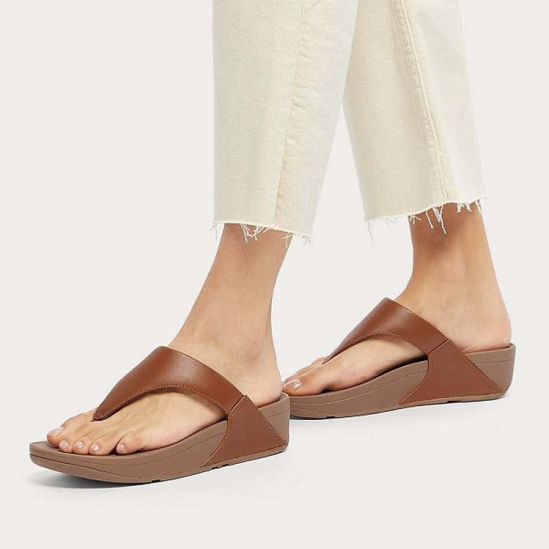 FitFlop Lulu Leather Toe-Post Women's Sandals Light Brown | 416DSQETA