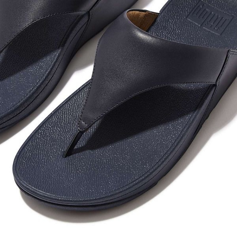 FitFlop Lulu Leather Toe-Post Women's Sandals Deep Blue | 763QXPCJK