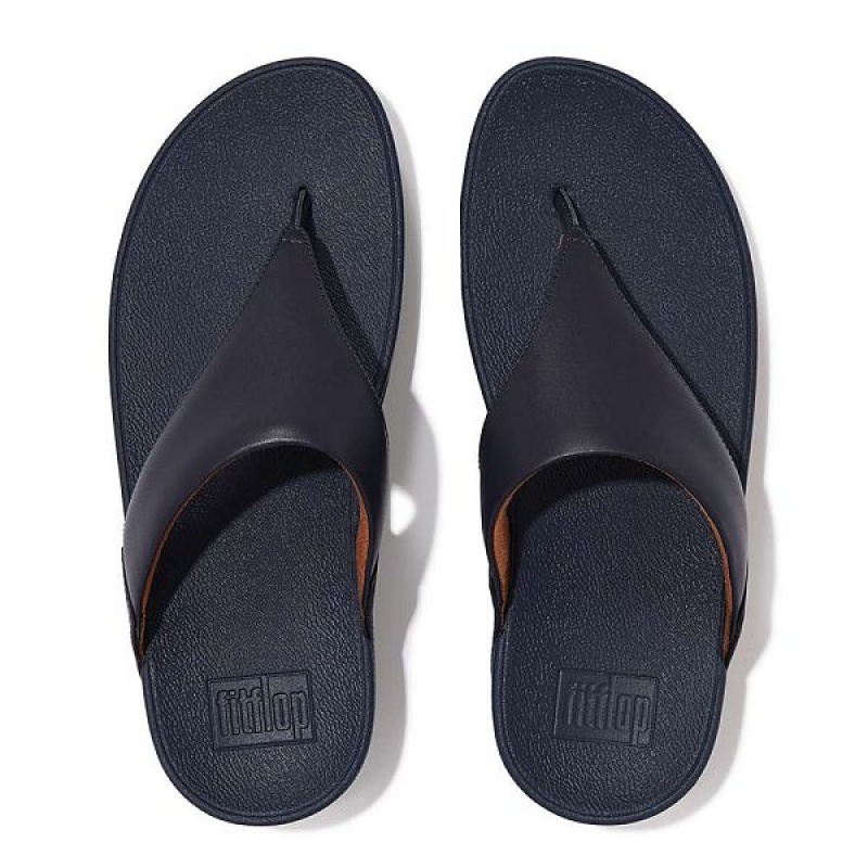 FitFlop Lulu Leather Toe-Post Women's Sandals Deep Blue | 763QXPCJK