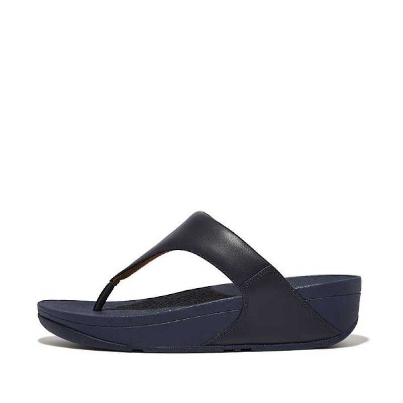 FitFlop Lulu Leather Toe-Post Women\'s Sandals Deep Blue | 763QXPCJK