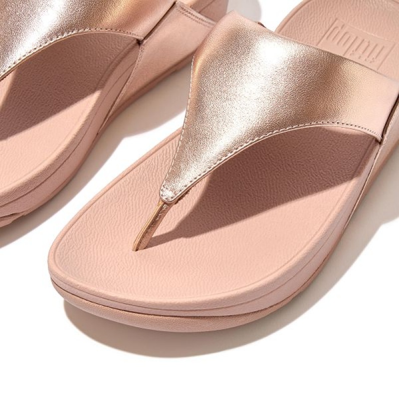 FitFlop Lulu Leather Toe-Post Women's Sandals Rose Gold | 790PJZAFS