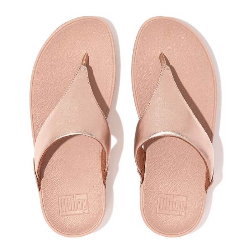 FitFlop Lulu Leather Toe-Post Women's Sandals Rose Gold | 790PJZAFS