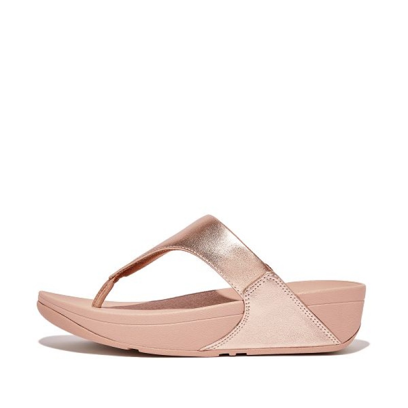 FitFlop Lulu Leather Toe-Post Women\'s Sandals Rose Gold | 790PJZAFS