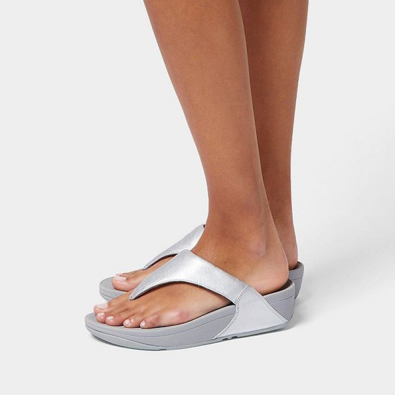 FitFlop Lulu Leather Toe-Post Women's Sandals Silver | 702FMKJYV